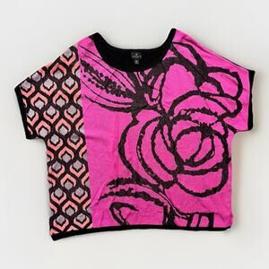 Worthington Woman 2X Pink Floral Geometric Knit Short Sleeve Top Plus Size